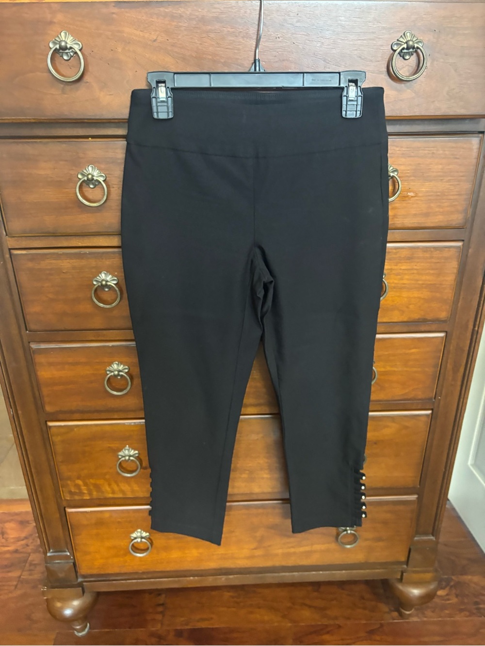 Attyre Black Capri Pants with Side Button Detail